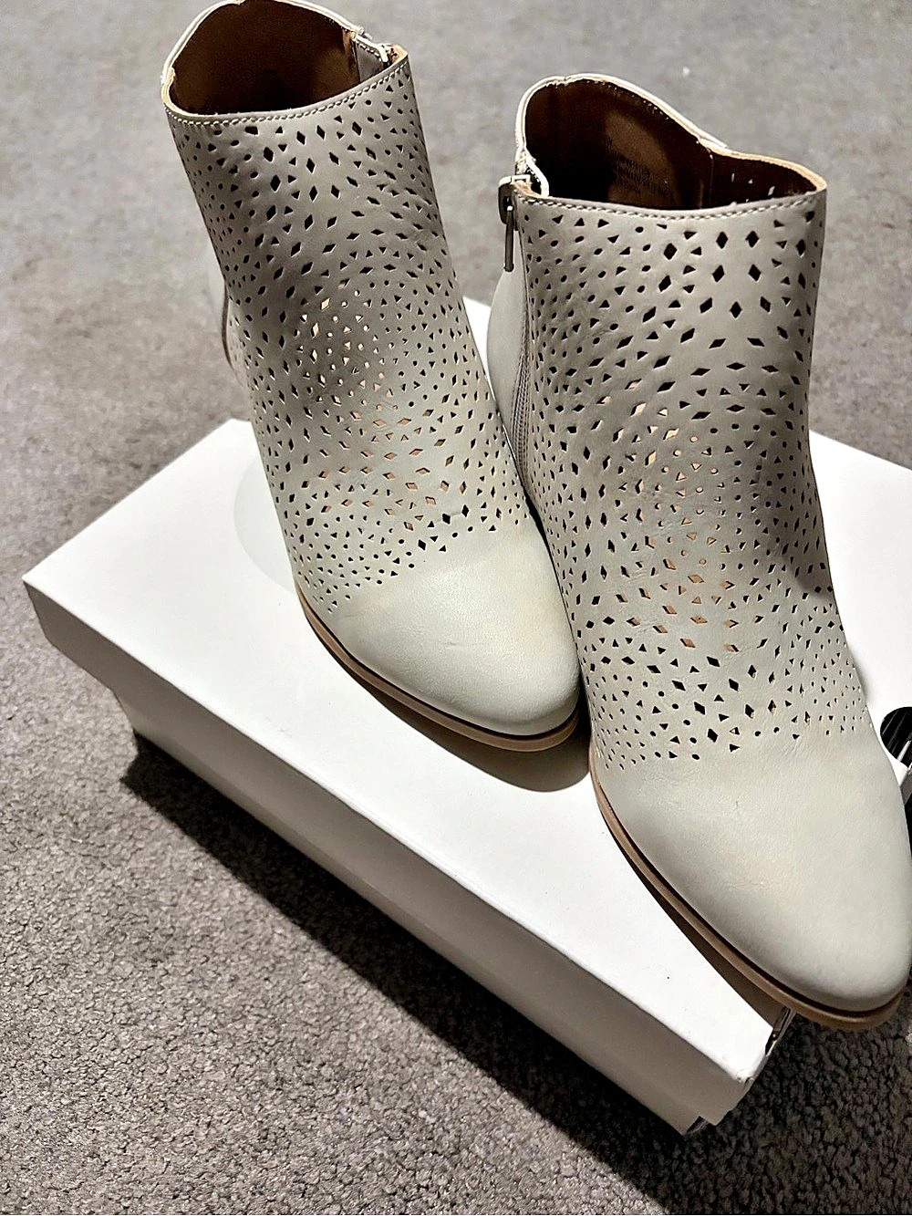 Women's Perforated Ankle Boots Cream Like New